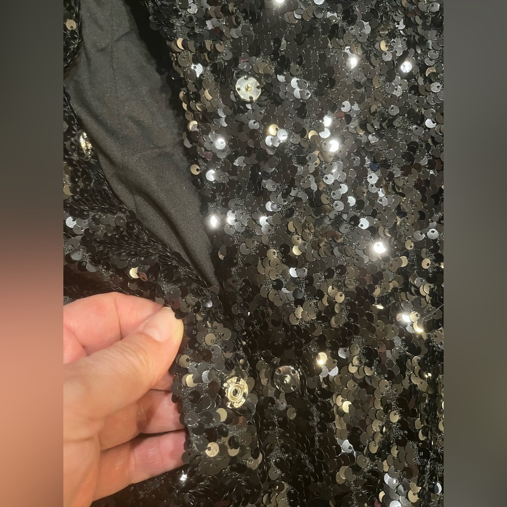 Black Sequin Blazer with Feather Cuffs - Picture 14 of 15